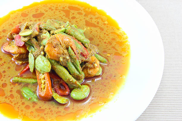 spicy fried stink bean with shrimp, ( Twist cluster bean ). Thai cuisine