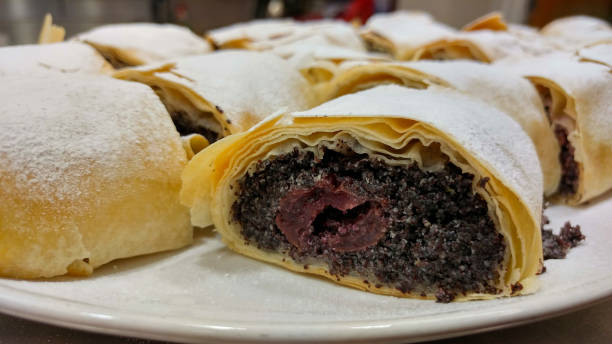 Poppy seed and sour cherry strudel 'meggyes-makos retes'