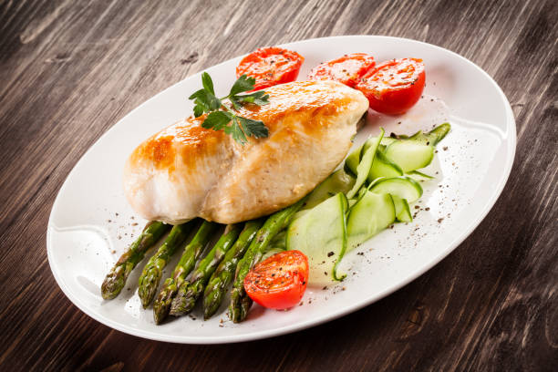 Roast chicken breast and vegetables