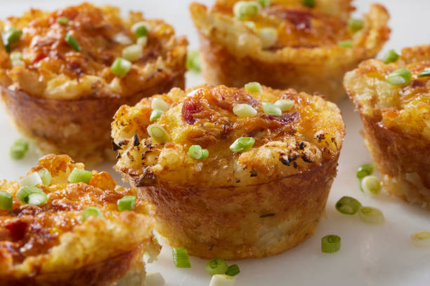 Crispy Tatar Tot Breakfast Egg Cups with Bacon, Red Peppers and Cheddar Cheese