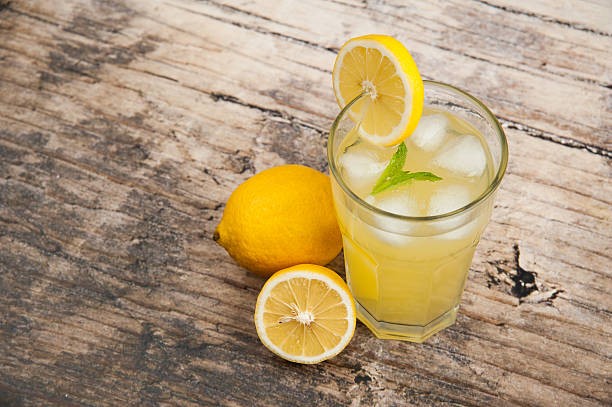Fresh and icy lemonade in the glass