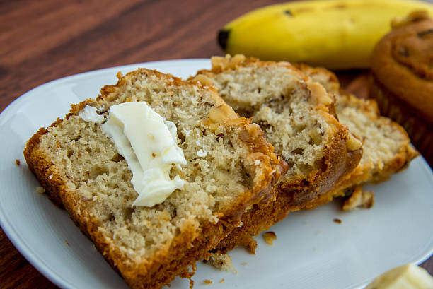 fresh banana nut bread with walnuts and butter