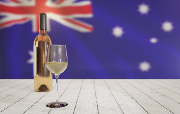 Wine bottle and glass in Australia