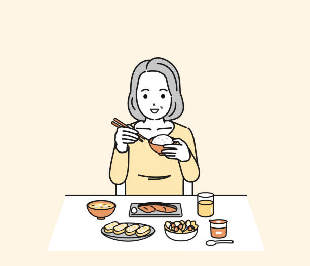Clip art of Middle aged woman who eat healthy.